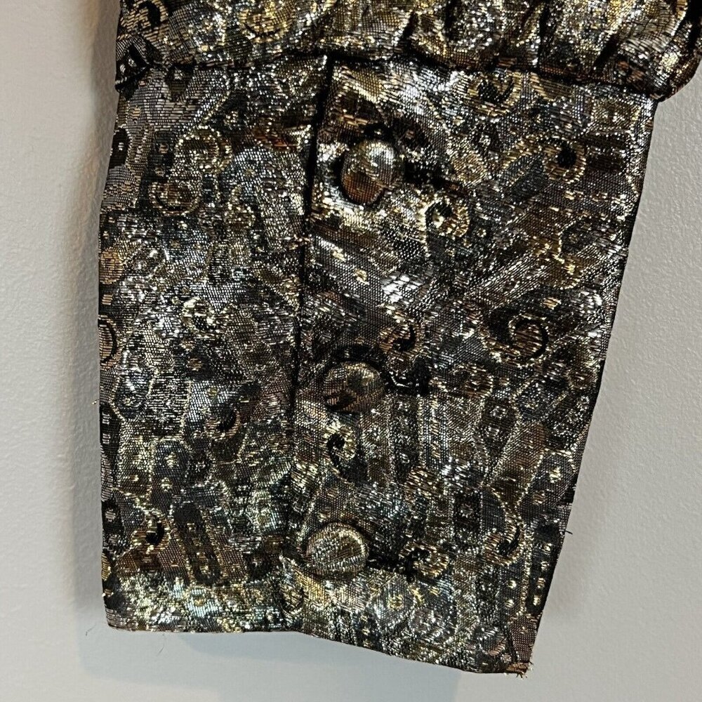 Vintage 70s Metallic Blouse by Suzette Young Californian Size 10 Silver Gold - Picture 2 of 10